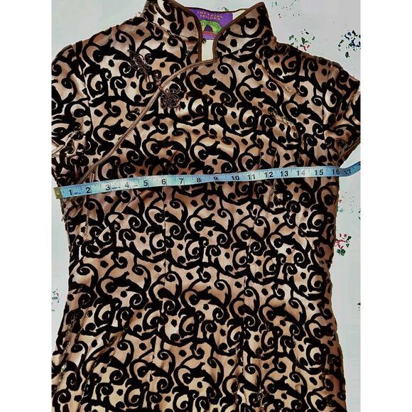 VINTAGE SHANGHAI TANG SILK BURNOUT VELVET CHEONGSAM DRESS - Picture 6 of 9